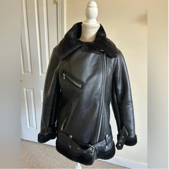 Anthropologie Avec Les Filles Faux Leather Black Pilot Jacket size S - Picture 4 of 12